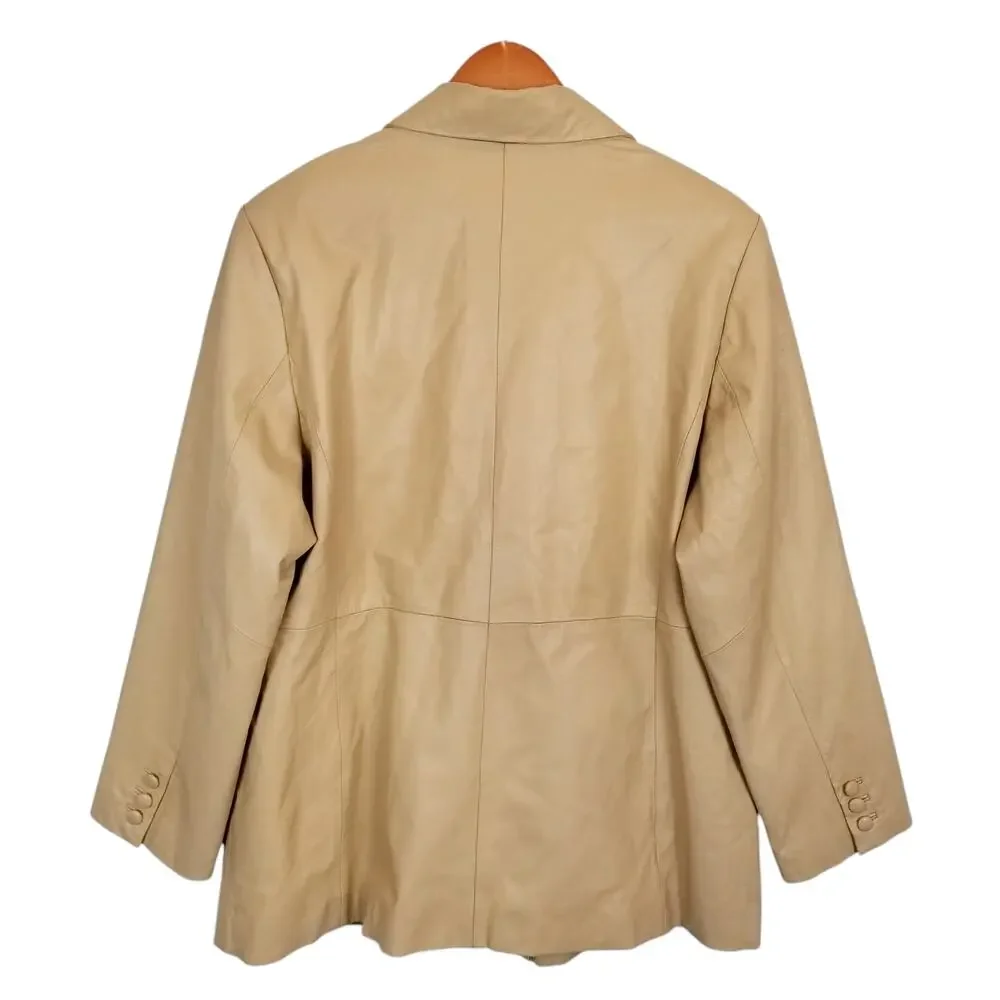 Terry Lewis Classic Luxuries Women's Vintage Leather Jacket Trench Coat Tan - Picture 3 of 10